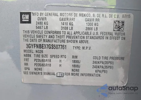 2016 Cadillac Srx Luxury Collection z USA, uszkodzony, nr VIN 3GYFNBE37GS507761